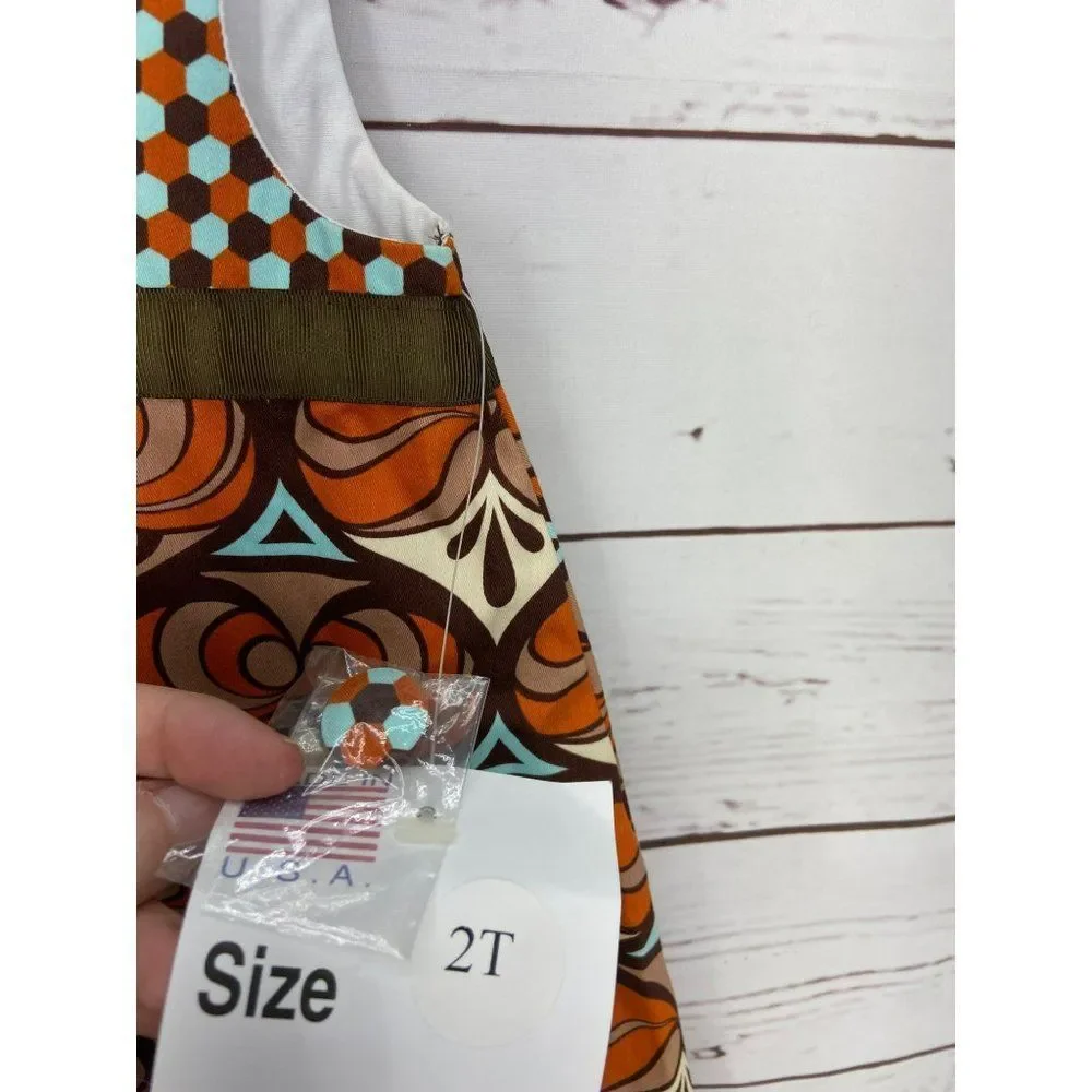 Beanstalk Originals Girl's Size 2T Hippie Psychedelic Brown Orange Circles Dress
